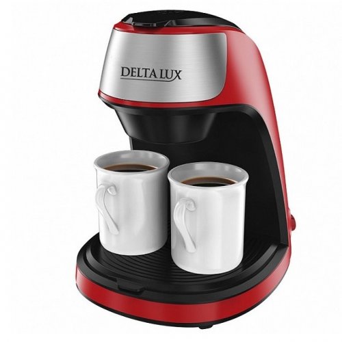 Кофеварка Delta LUX DE-2002 красная + 2 керамические кружки