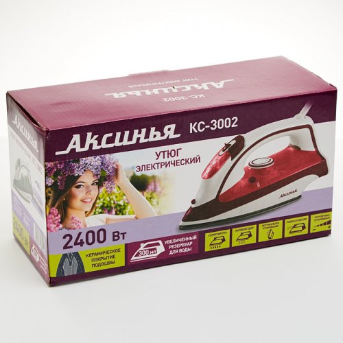 Утюг Аксинья КС-3002 белый/вишневый