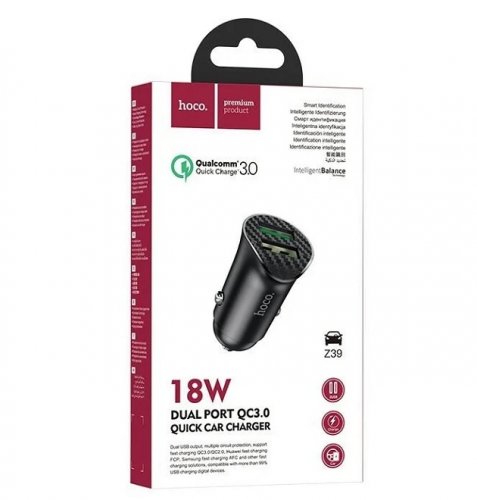 АЗУ Hoco Z39 Farsighted dual port QC3.0 car charger set (Type-C) black