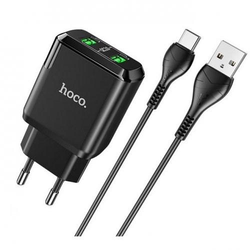 СЗУ Hoco N6 Charmer dual port QC3.0 charger set(Type-C)(EU) black