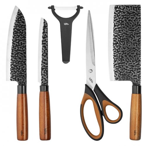 Набор ножей Lara LR05-11 5 пред, топорик, нож сантоку, нож универс. овощечистка, ножницы