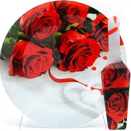 Тортовница Loraine 26630-3 стекло, d 30,5см, лопатка Розы